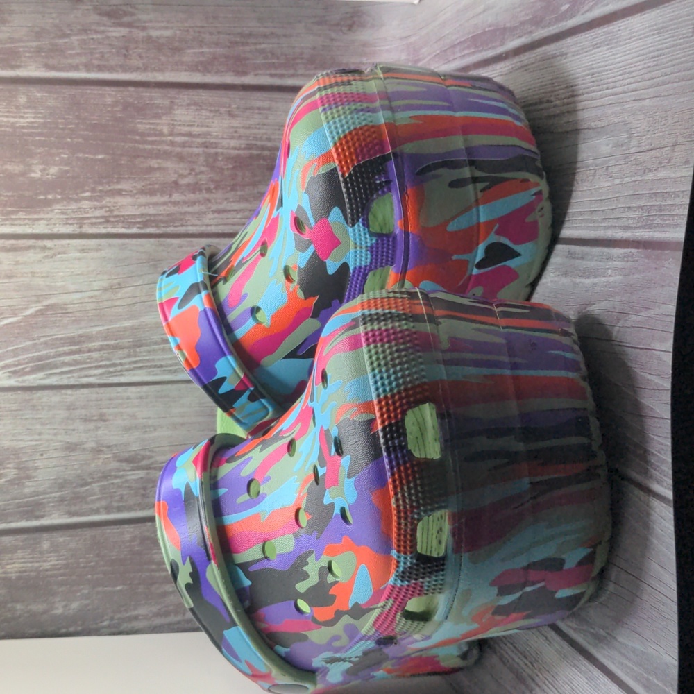 Women's Multi Color Camo Gardener Clogs Platform Sandals Shoes Size 8